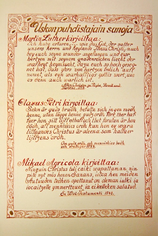 Pühendusega leht Soome kiriku kingitud piiblist piiskop Jakob Kukele 5. juunil 1921